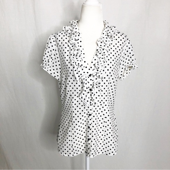 Blue Bell Tops - Blue Bell Black & White Polka Dot Ruffle Button Front Top Size M